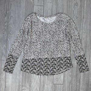 Lucky Brand BOHO Long Sleeve Shirt Floral Print Tee Cream Pink Green Women's S